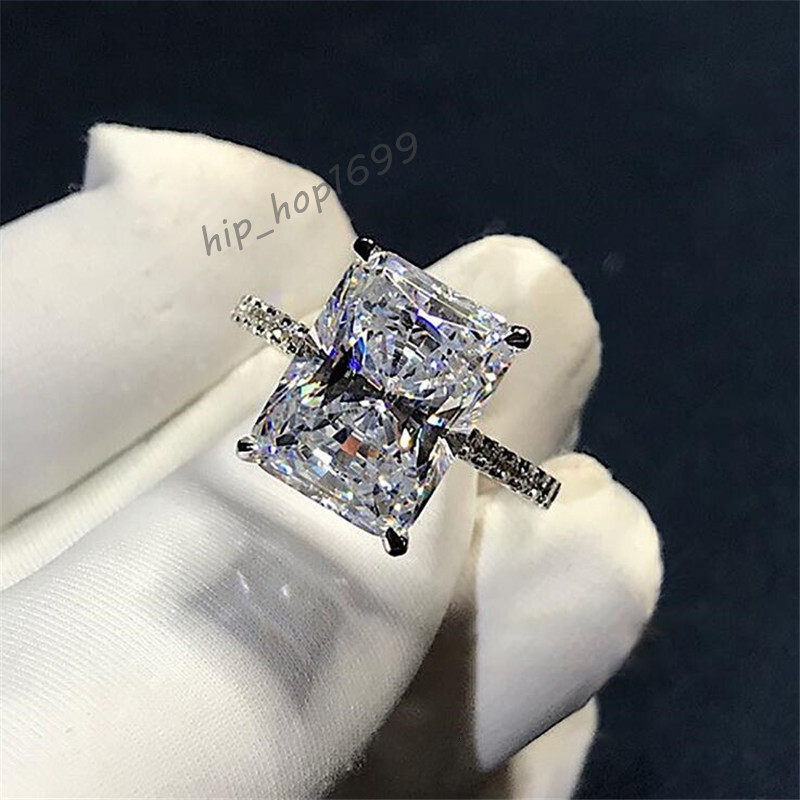 5CT Stunning Luxury Jewelry 925 Sterling Silver Princess Cut White Topaz Moissanite Diamond Eternity Ring Women Wedding Engagement Band Ring Gift