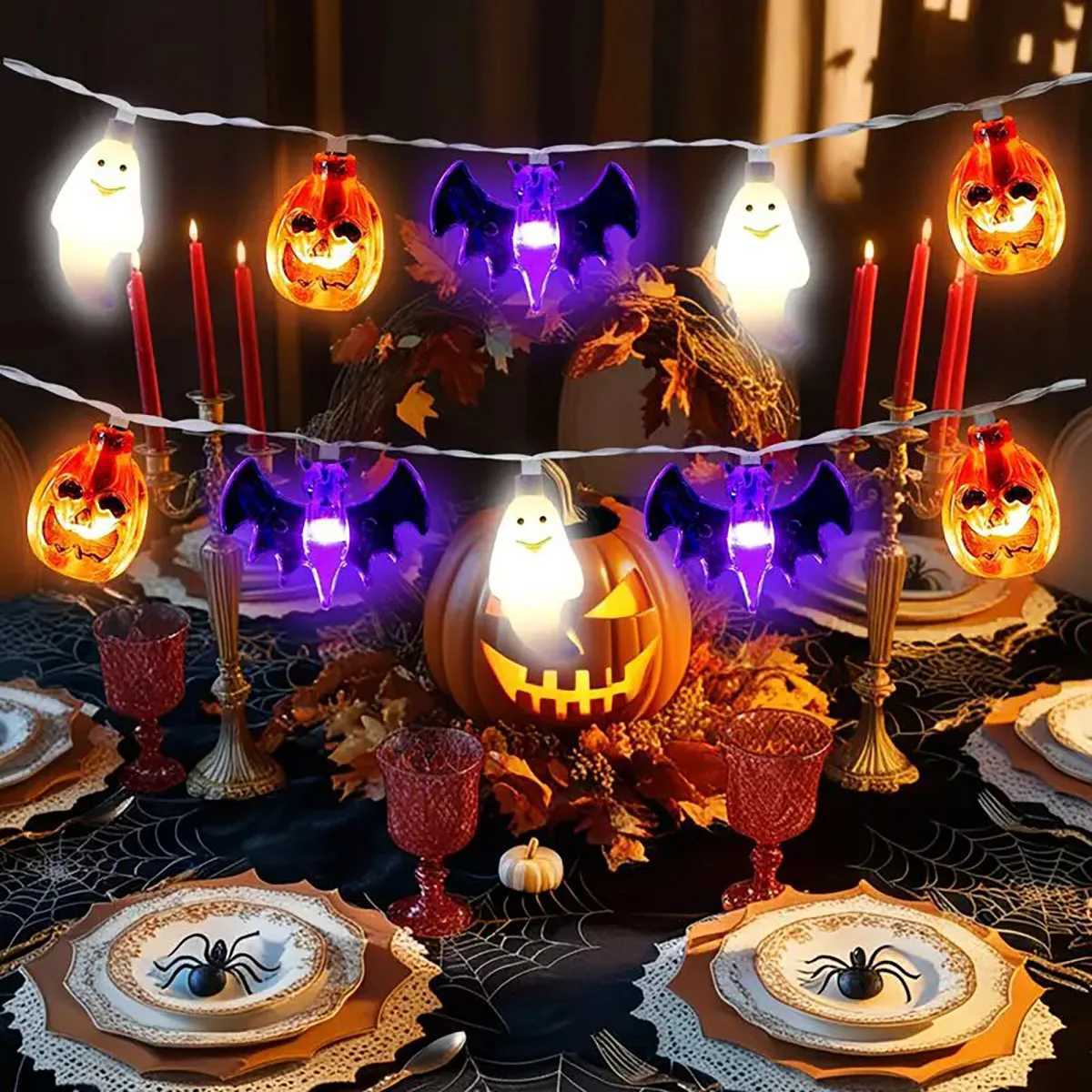 Halloween LED Light String Ghost Bat Pumpkin Three-in-One Light String Holiday Decoration Colorful Lights Full of Atmosphere XJ250804