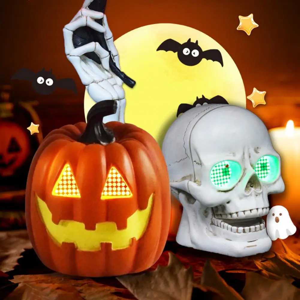 Resin Pumpkin Ornament Spooky Halloween Pumpkin Lanterns for Haunted Party Decor Resin Led Pumpkin Figurines for Garden XJ250804