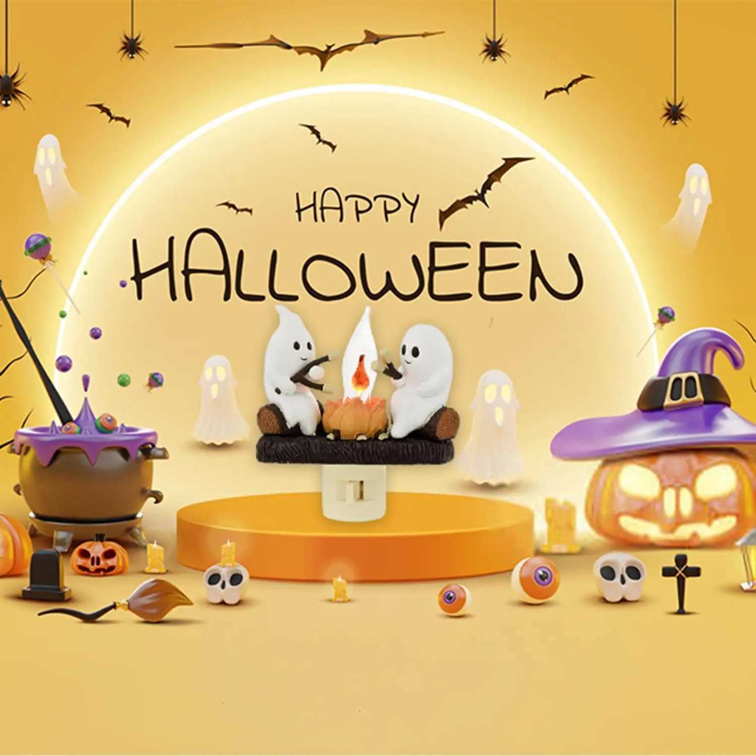 New Fashionable Ghost Campfire Nightlight Ghost Campfire Flickering Plug-in Night Light Halloween Ghost Pumpkin Night Light XJ250804