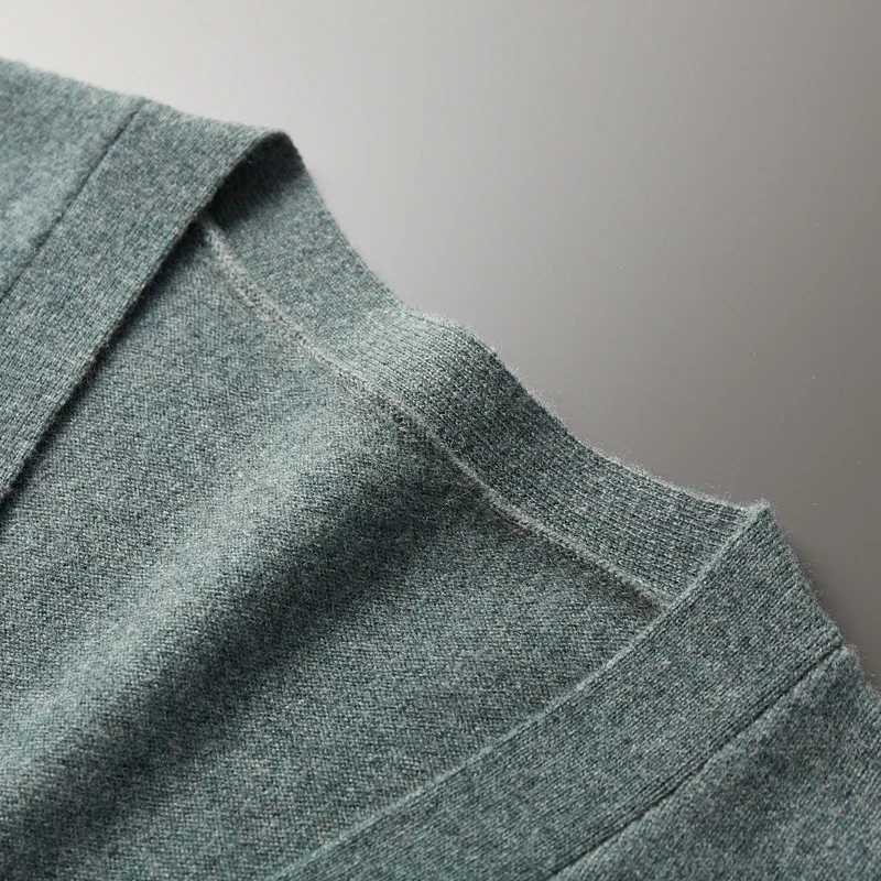 New Mens 100% Pure Merino Wool Sweater Jacket V-Neck Knitted Cardigan Autumn Winter Solid Color Top Casual Basic All-Match XJ250805