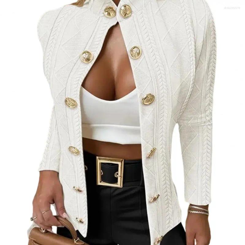 ddmymarket Women's flash sale Slim Fit Jacquard Jacket: Elegant Commuting Coat with Metal Buttons for Fall & Winter