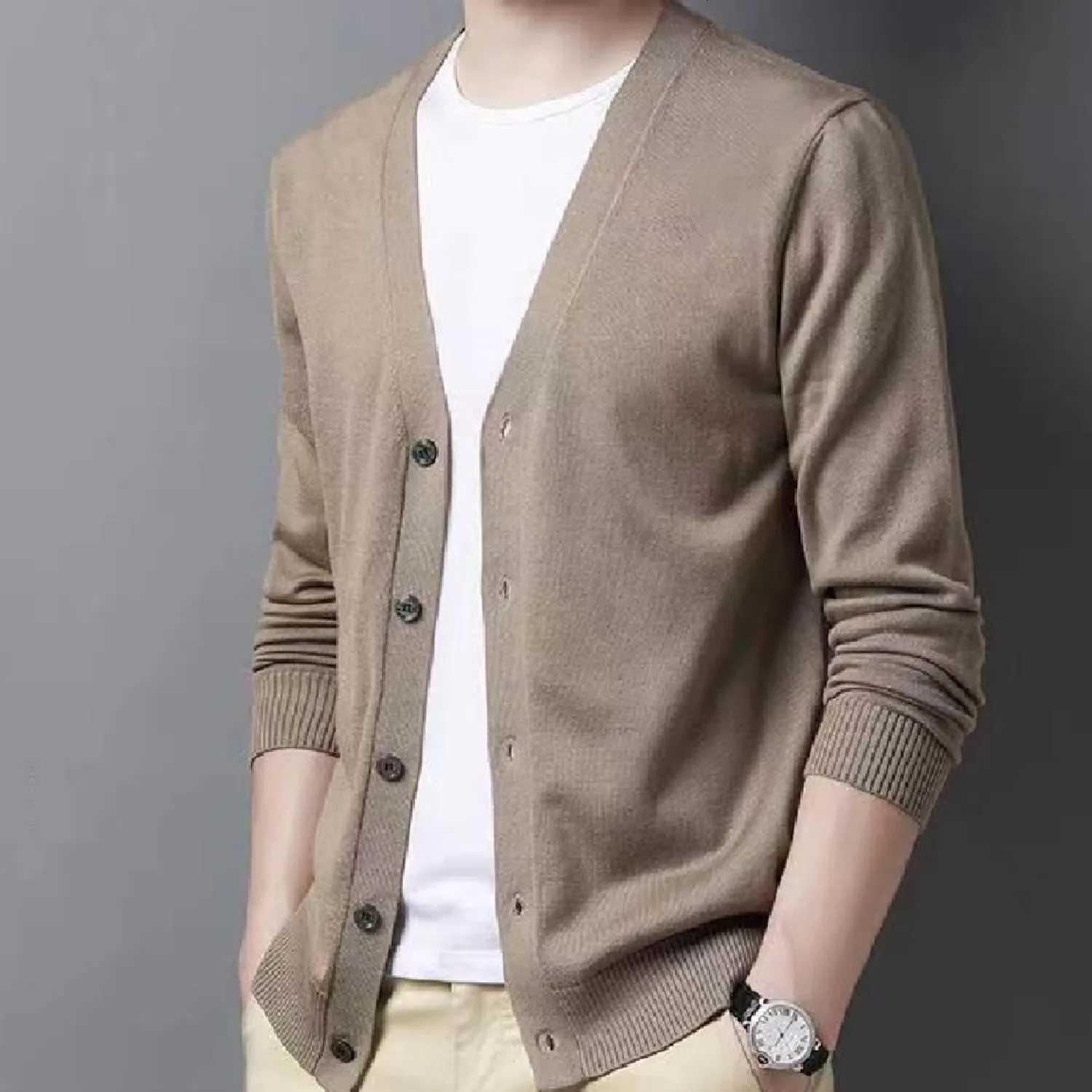 Plus Size Mens V-Neck Casual Button Sweater Cardigan for Autumn/Winter XJ250805