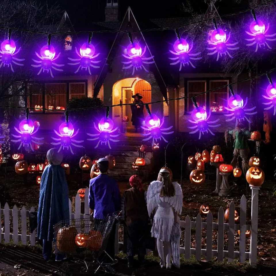 1pc 20/30 LED Halloween Spider Outdoor String Light With 8 Lighting Modes Solar Powered Lamp For Home Garden Yard Halloween Decor XJ250804