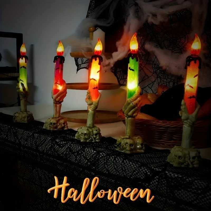1-3PCS LED Skull Hand Candle Light with Flame Effect Battery Powered Gothic Halloween Party Haunted House Table Hanging Decor XJ250804