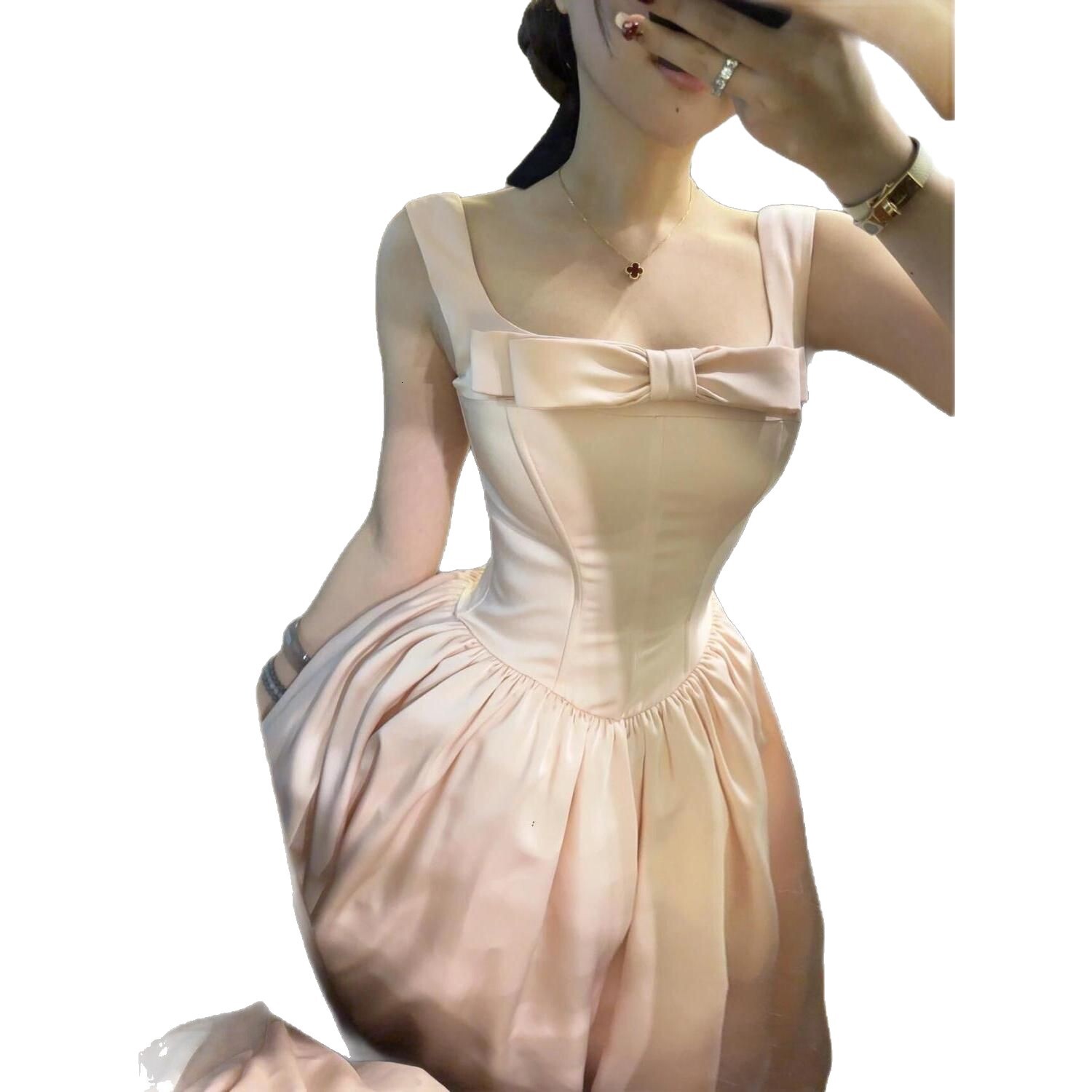 2025 Blue Dress French Style Stunning Lightweight Dress Heavy Craftsmanship Bow Princess Dress Satin Waist Birthday Dress trend Women's Summer Ne