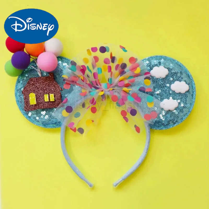 Disney Mickey Mouse UP Ears Hair Accessories for Women Flying House Balloon Travel Sequins Hairbands Girl Headband Kids Bow eadwearXJ250504