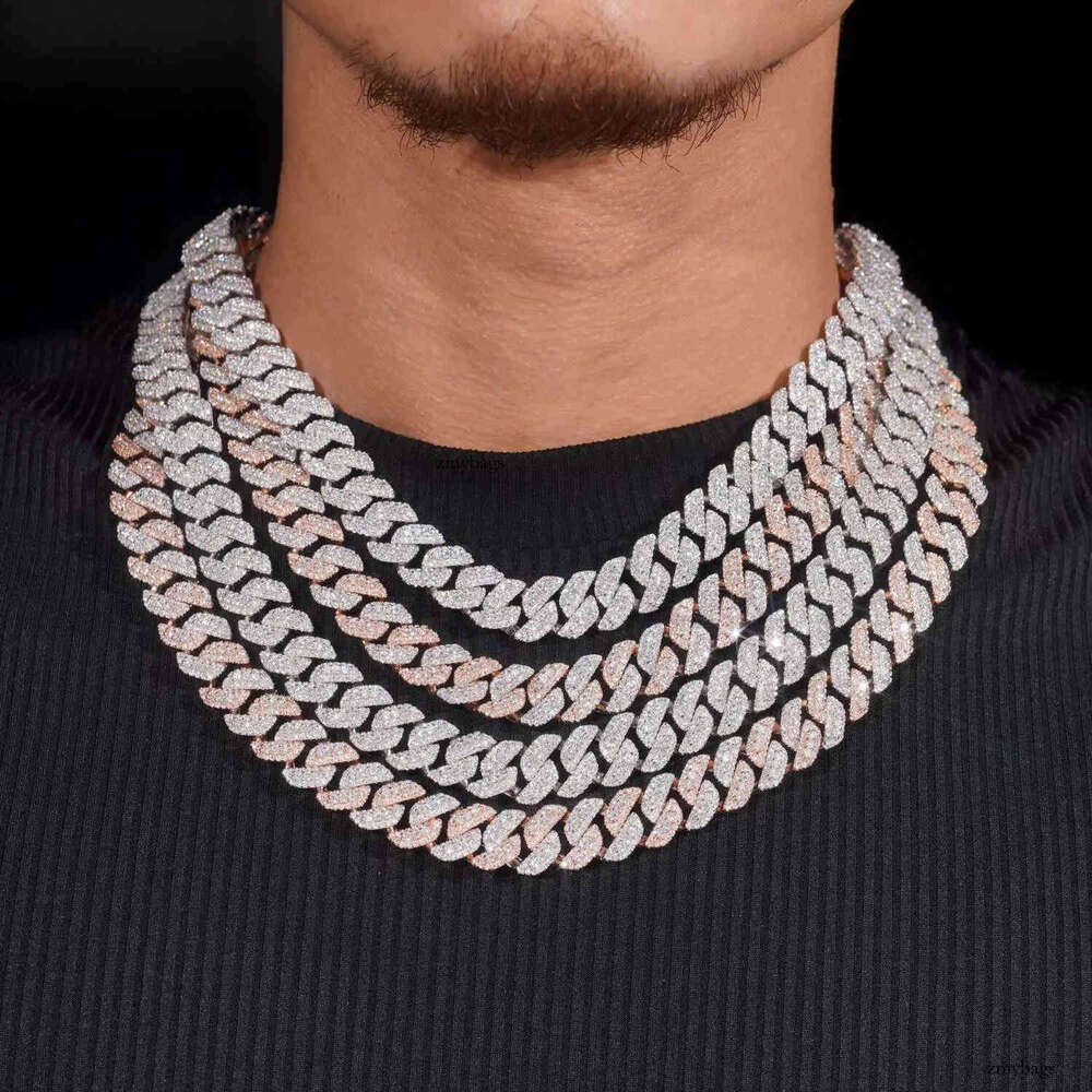 New Stocks 13mm 3 Rows Sterling Sier Hip Hop Jewelry Men Necklace Bracelet Iced Out Moissanite Dia Cuban Link Chain