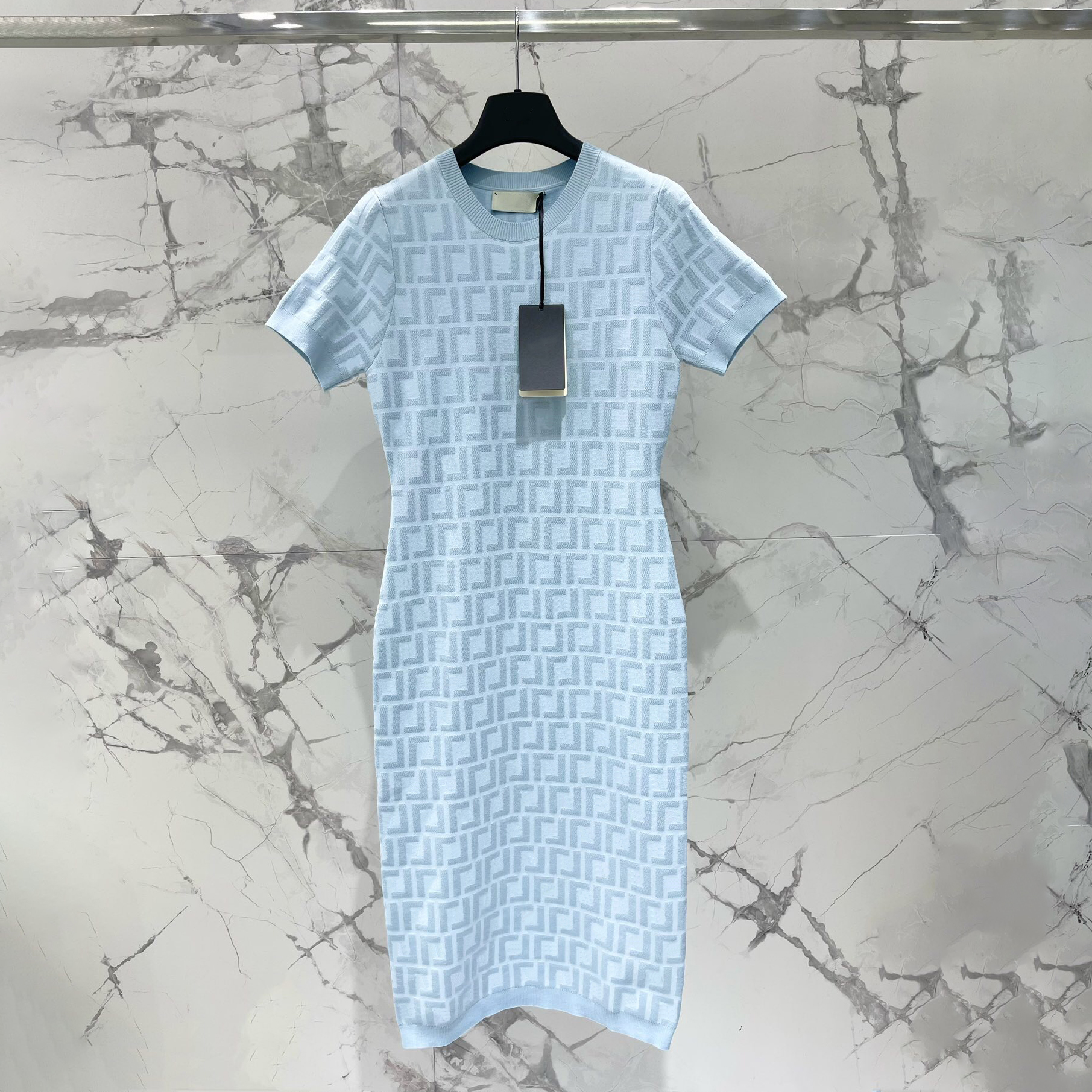 Designer Women's Short sleeved Knitted Dress with Classic Pattern Embroidered Print Round Neck Spring and Autumn Fashion Women's Wear