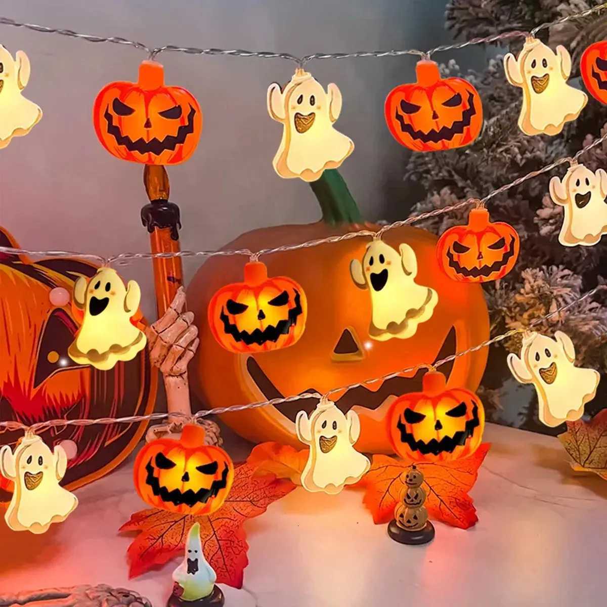 1pc 10/20 LED Halloween Single Layer Pumpkin Ghost String Light Battery Powered For Home Garden Holiday Halloween Party Decoration XJ250804