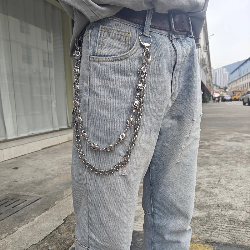 Original DIY Skull Pants Chain Stainless Steel Round Beads Combination Locomotive Chain Punk Men And Women Accessories 250804