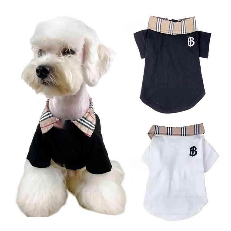 Designer Clothes Luxurious Apparel Embroidered Letters Dog Shirts Cotton Polo T-Shirts for Small Dogs with a Two-Button Classic Plaid Pattern Collar 2