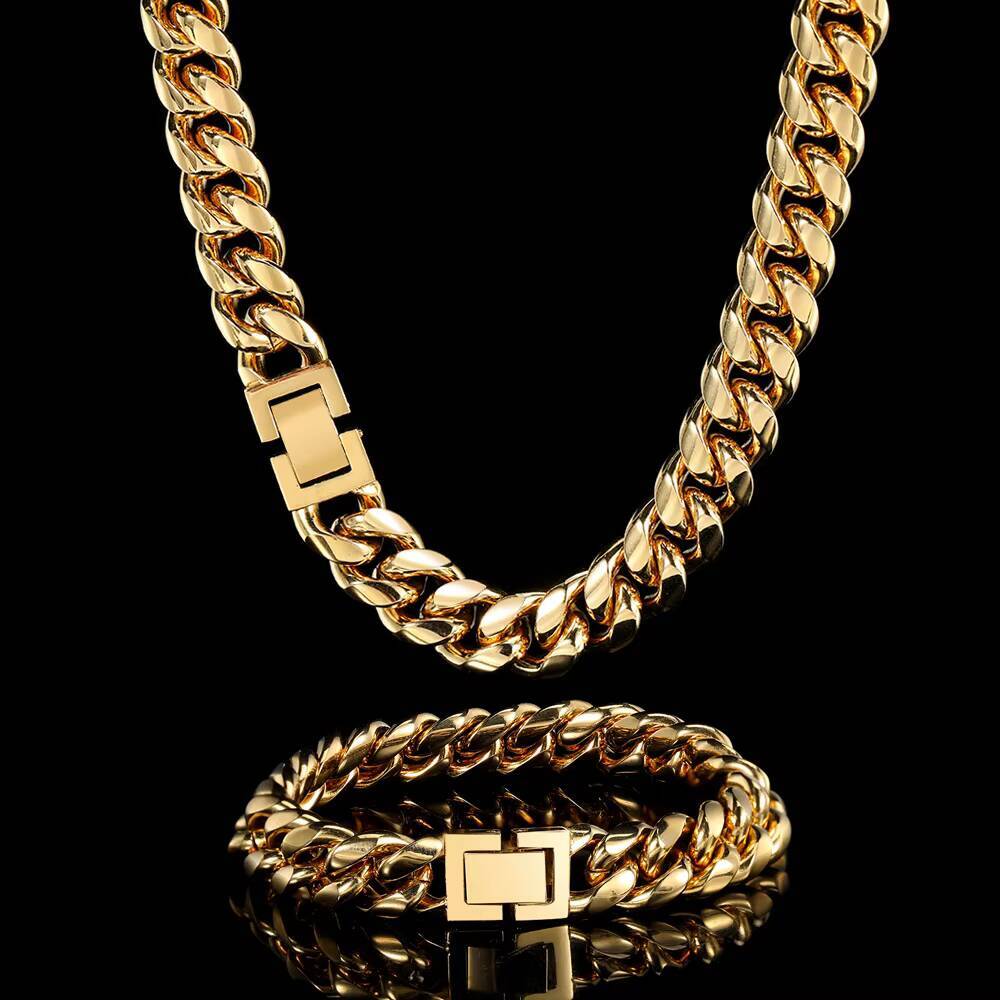 Men Necklace Stainless Steel Hip Hop 18k Gold Jewelry Necklace Cuban Link Chain