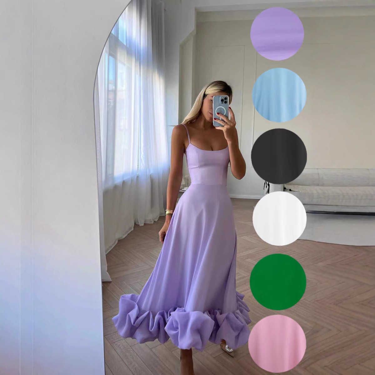 2025 Fashion Strap A-line Flower Large Bottom Evening fashion Dress Women's S Dress European and American Style Popular New Designer Dress