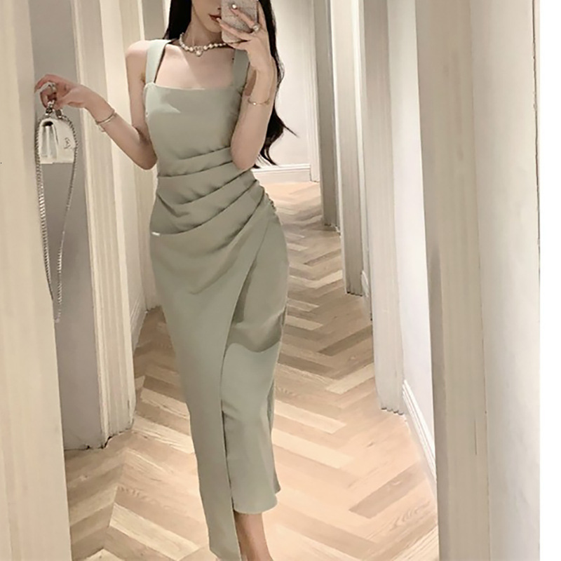 2025 Summer French Elegant Social High end Long Skirt fashion Summer New Slim Fit Slim Fit Square Neck Satin Dress New Designer Dress