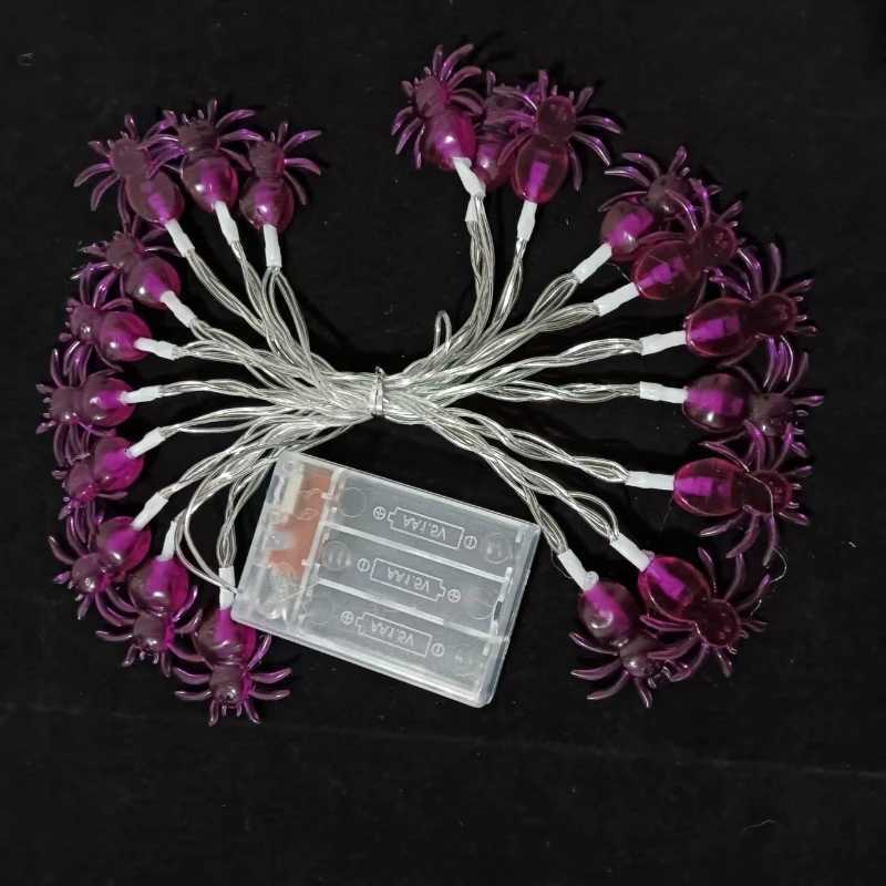 1PC Halloween Purple Spider LED Lights Battery Powered Hanging Lamp Horror Decoration Lights for Party Haunted House XJ250804