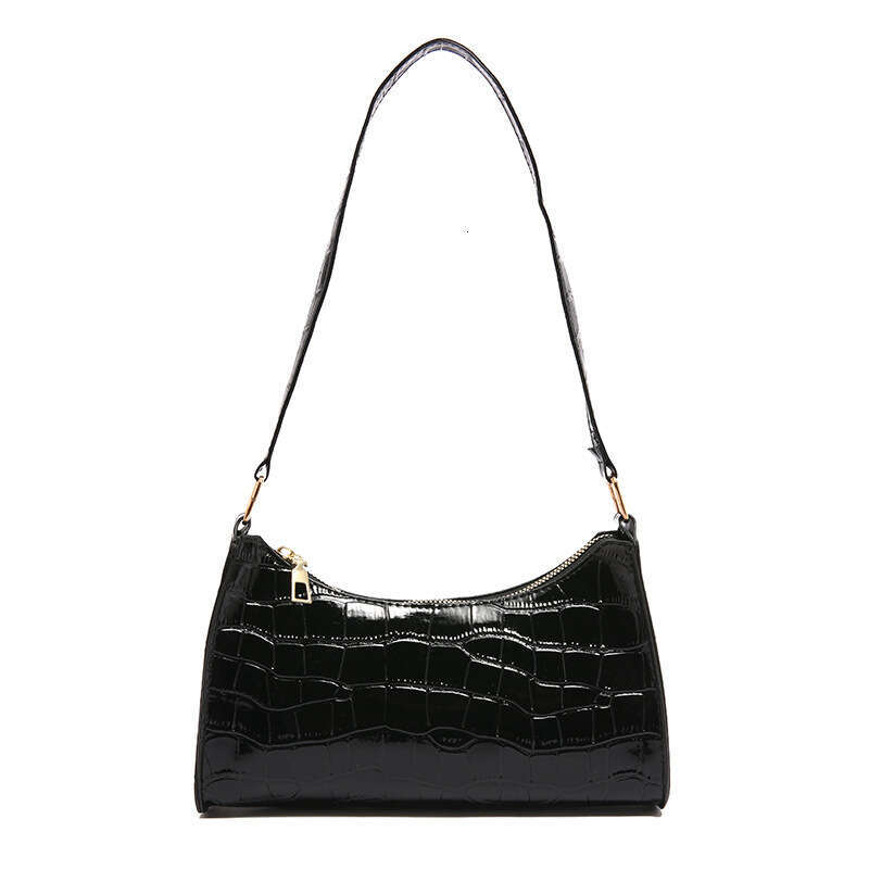 Crocodile Pattern 2025 New Style Crescent Simple Solid Color Underarm Baguette Single Shoulder Bag Women's Handbag