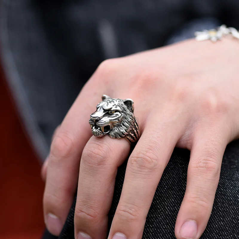 Punk Silver Color Tiger Head Rings for Men King of The Forest Domineering Gothic Accessories Retro Biker Jewelry Gifts M250805