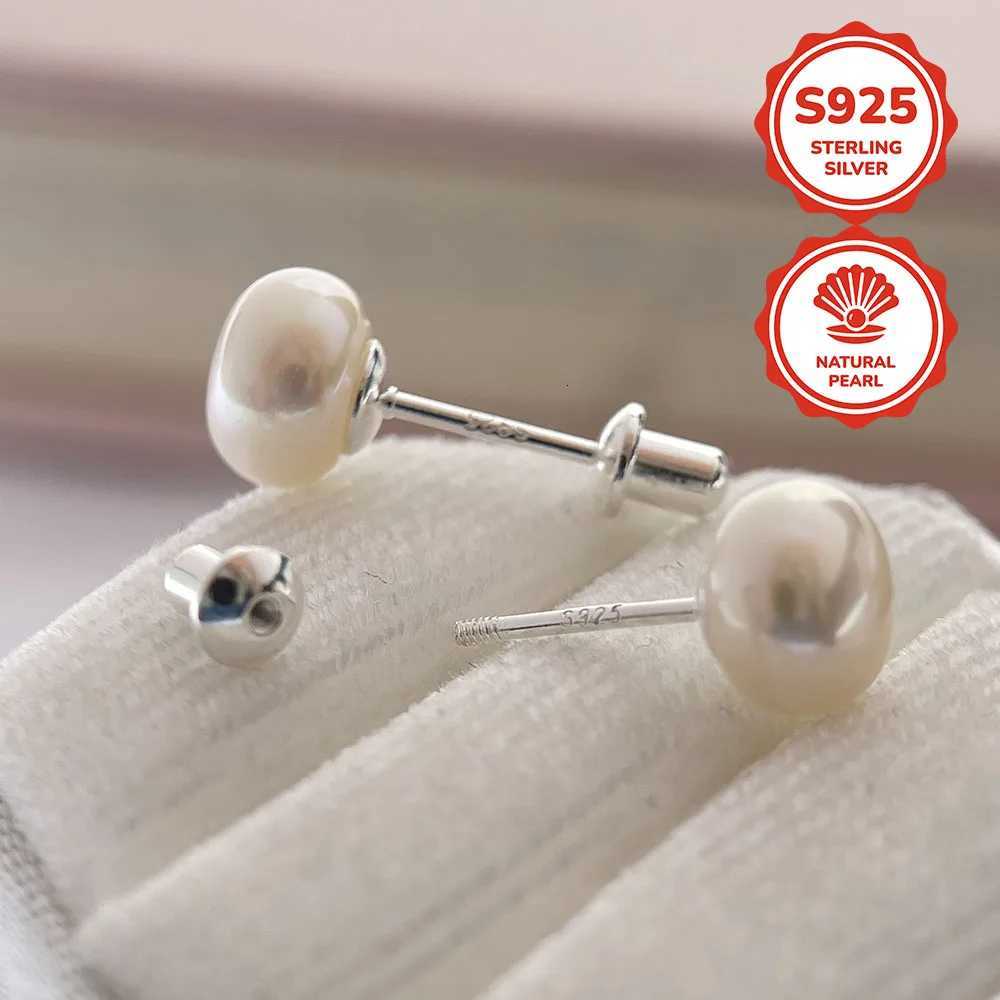 7-8mm 925 Sterling Silver Bread-type Natural Freshwater Pearl Screw Back Stud Earrings for Women Girls Piercing Jewelry Gift Y250804