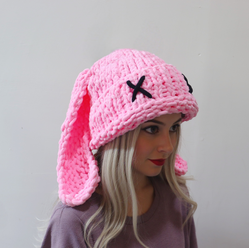 Beanie Skull Caps 2Pcs/Lot Autumn Winter Unisex Knitted Hat Adults Droopy Hat Handmade Bullhorn Quirky Personalized Adult Cap Christmas Gifts Eggplant