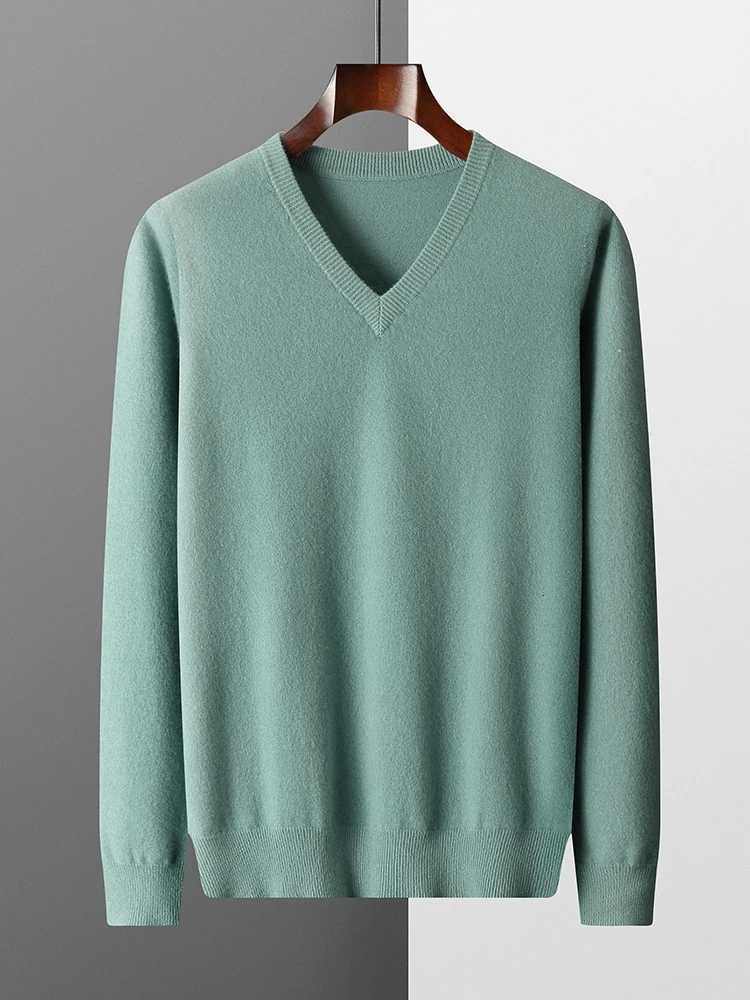 100% Merino Wool Hot Sale Men Jumpers Knitted Pullovers Sweaters Winter New Fashion V-Neck Standard Woolen Mens Clothing XJ250805