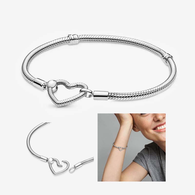 Moments Heart Closure Snake Chain Bracelet 100% 925 Sterling Silver BRACELET for PAN Designer Jewelry Women Gift Luxury Charm bracelets with Original Box set