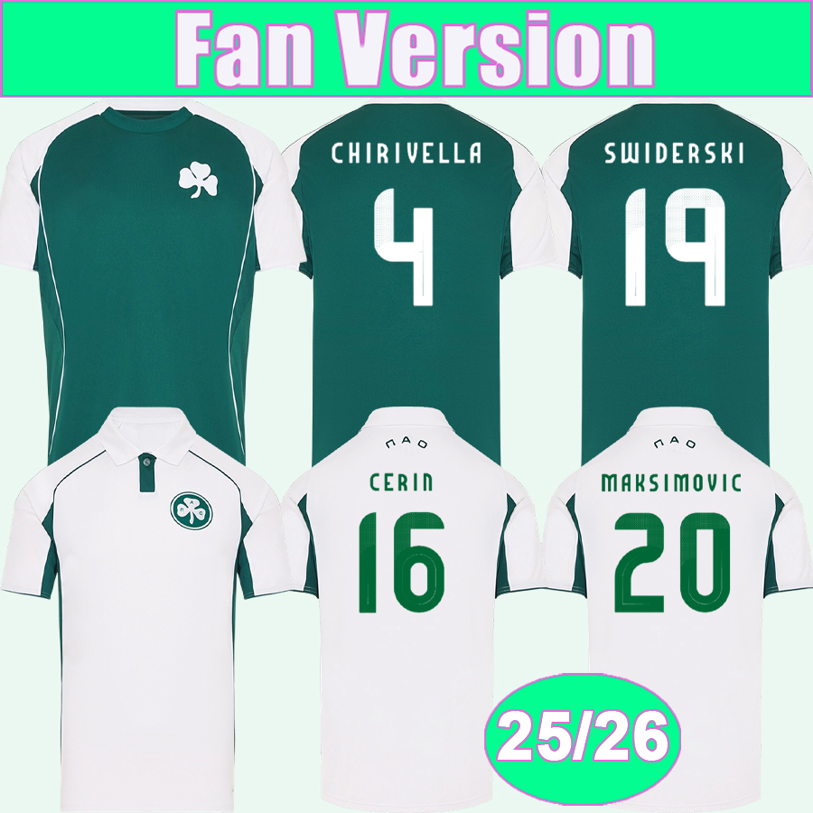 25 26 Panathinaikos Mens Soccer Jerseys CHIRIVELLA TETE SWIDERSKI PALMER-BROWN CERIN MAKSIMOVIC F.PELLISTRI Home Away Football Shirts Adult Uniforms