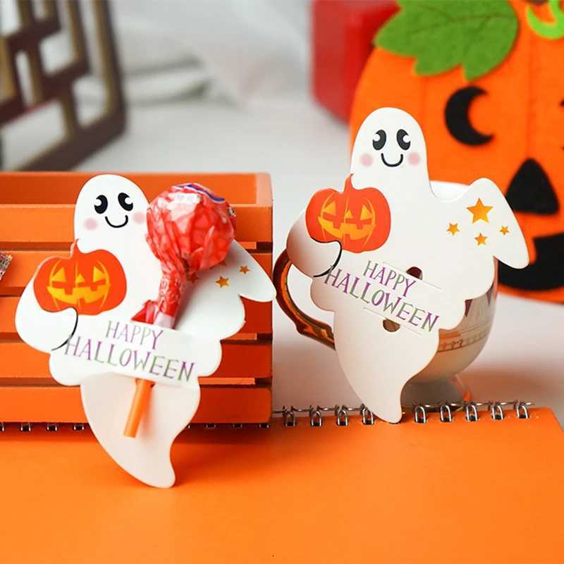 50Pcs Halloween Candy Package Card Pumpkin Ghost Orange Lollipop Packing Card for DIY Halloween Party Decoration Supplies XJ250804