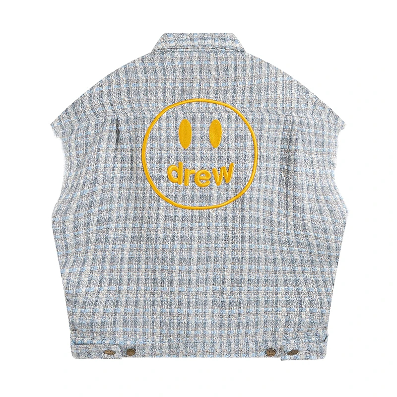 Drew House Embroidered logo shoulder-less Coat Men's Clothing designer niche American retro print loose denim jacket