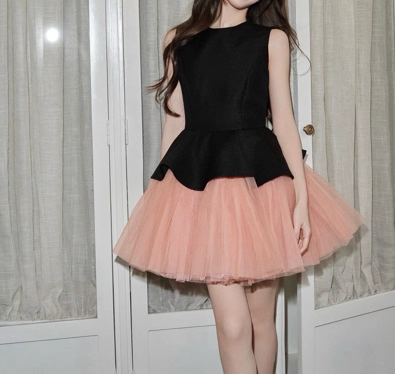 2025 Summer New Women's S Dress trend Ballet Style Sleeveless Round Neck Patch Mesh Puff Dress Women's Summer New Designer Dress