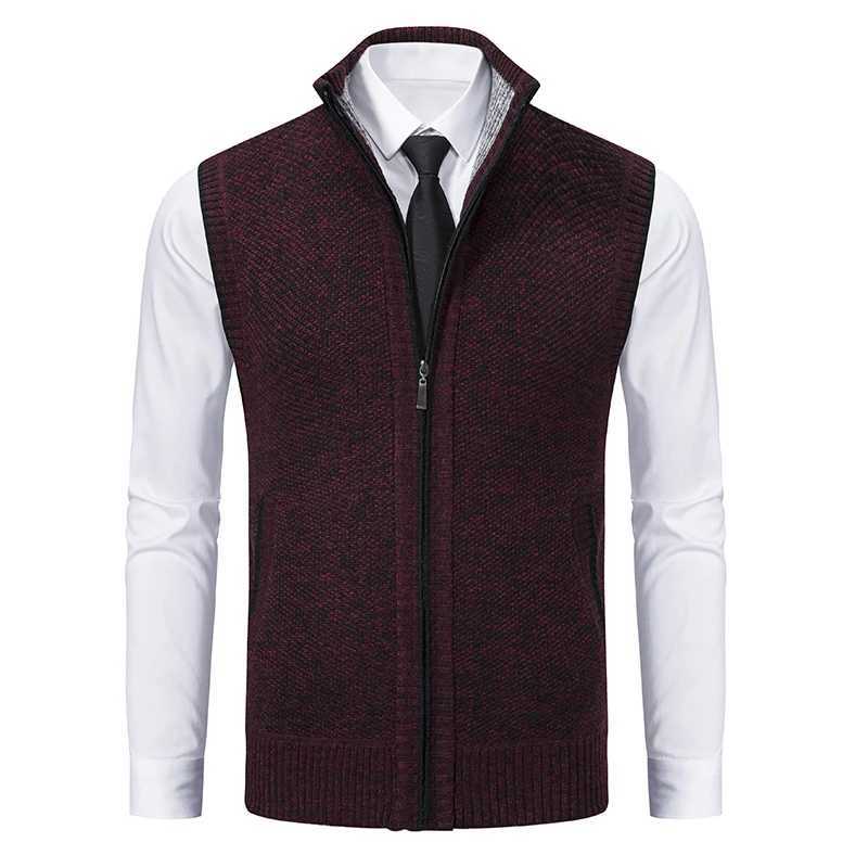 Mens Clothes Sleeveless Jacket Knit Vest Cardigan Full Zip Spring Autumn Brown Casual Sports Coat Homme Sweater Vests XJ250805