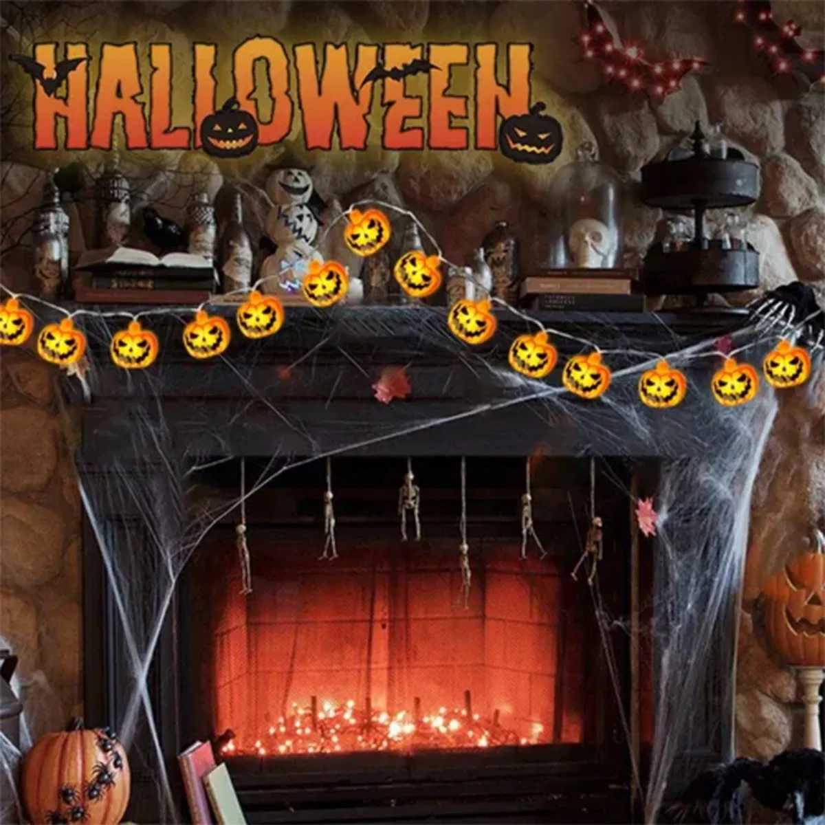1pc Halloween 10/20 LED Single Layer Pumpkin String Lights Battery Operated For Home Indoor Outdoor Halloween Party Decoration XJ250804