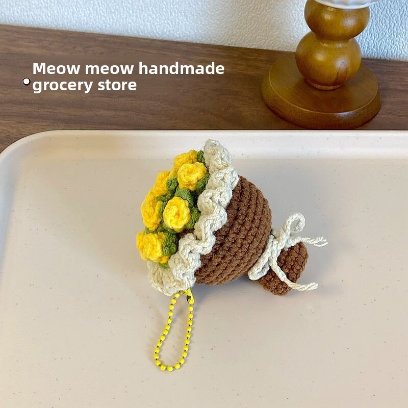 DIY Creative Yarn Knitting Mini Handheld Flower Small Bouquet Keychain Bag Pendant Best Friend Gift Finished Product