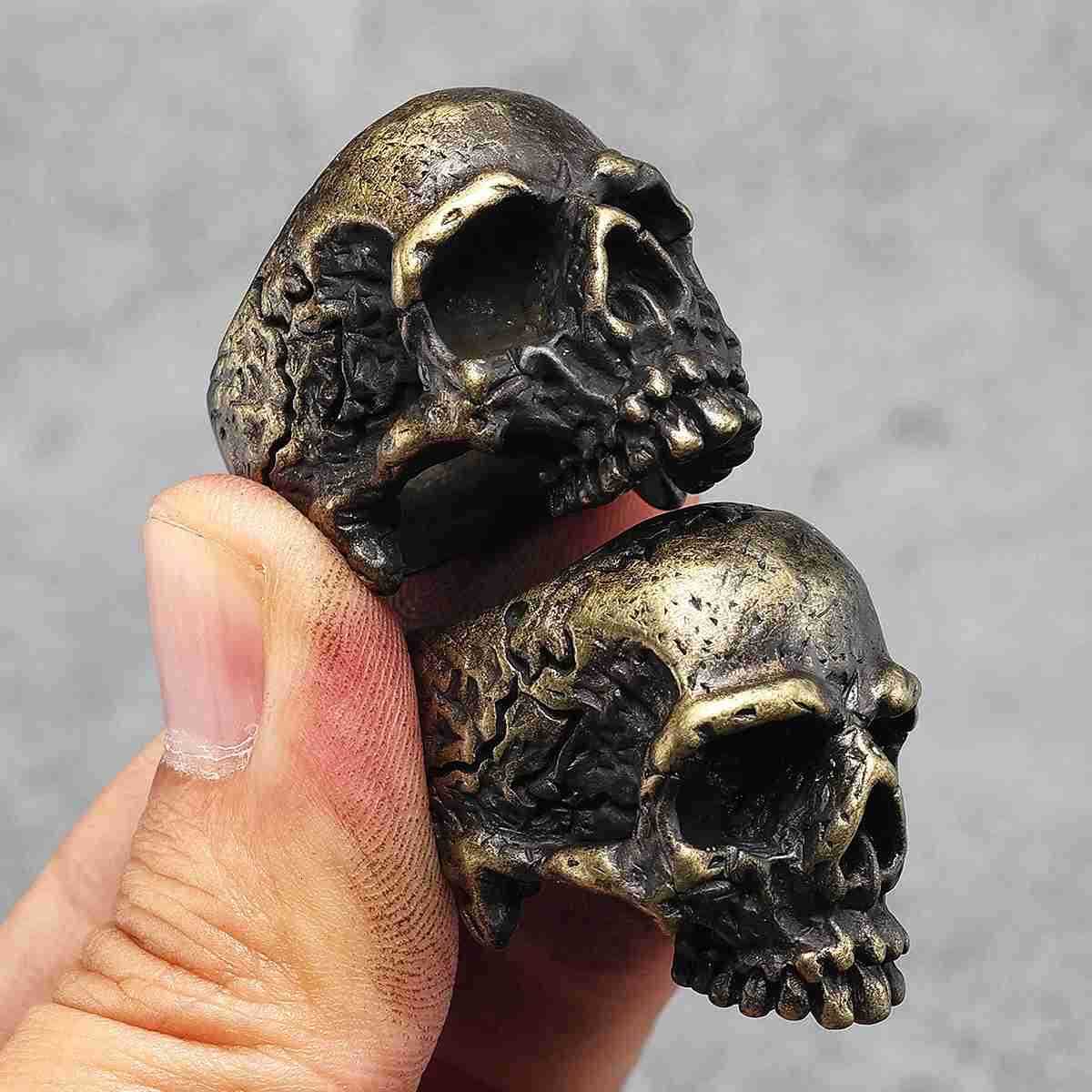 Copper Skull Men Rings Brass Women Jewelry Punk Gothic Rock Vintage Fashion Decoration AccESSories Halloween Gift M250805