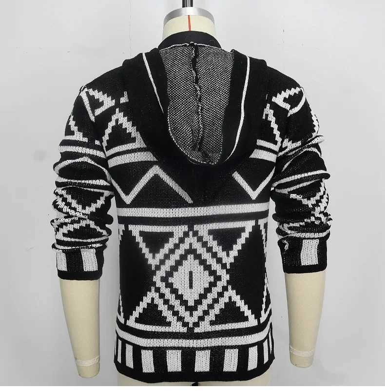 Men Cardigan Open Stitch Sweaters Mid Length Coat Hooded Full Sleeve Splice Knit Casual Regular Coats Autumn Winter 2024 XJ250805