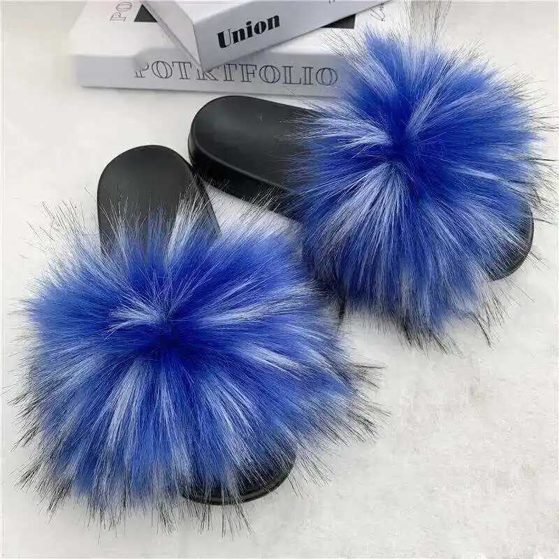 Summer Faux Fur Slippers Women Indoor Furry Fur Slides Female Plush Flip Flops Flats Sandals Casual Fluffy Slipper House Shoes W250805