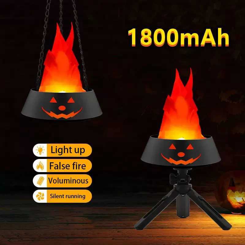 3W 1800mAh USB Charging Pumpkin Flame Lamp Festival Decoration Bonfire Party Simulation LED Lamp Electronic Fire Basin Halloween XJ250804