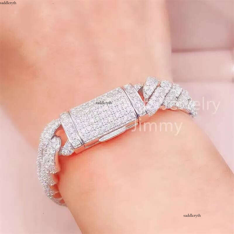Miami Cuban Iced Out HipHop Style 13mm Width Two Row VVS Moissanite Lab Dia Bracelets