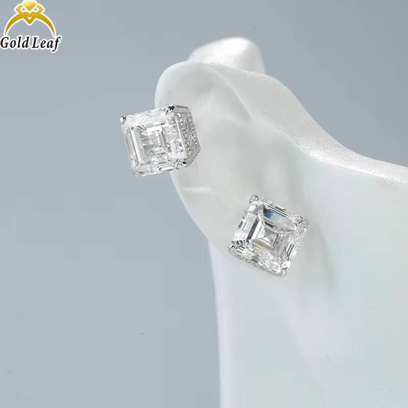 Goldleaf 10K Gold HPHT CVD Lab Grown Diamond Earring 5CT Asscher Lab Diamond Jewelry Earrings Women Men Push Screw Stud Earrings