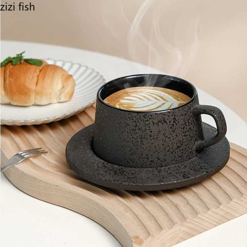 Black Ceramic Coffee Cup and Saucer Set Oatmeal Breakfast Cups Milk Tea Cups Water Cup Coffee Mug Milk Mug Tea Mugs Teacup Y250804
