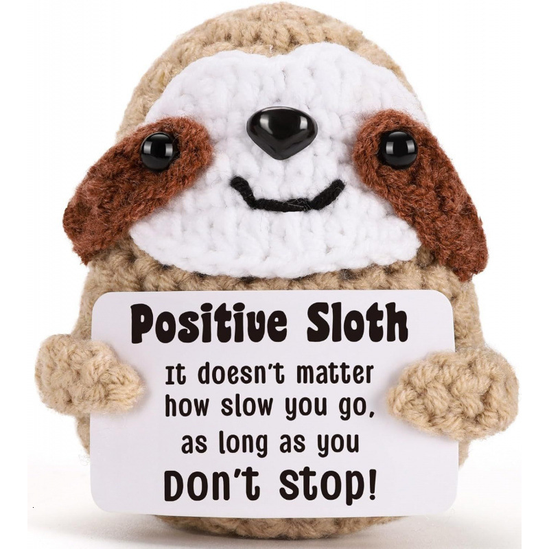 New Knitted Sloth Potato Positive Energy Card Handmade Crochet Animal Emotion Gift
