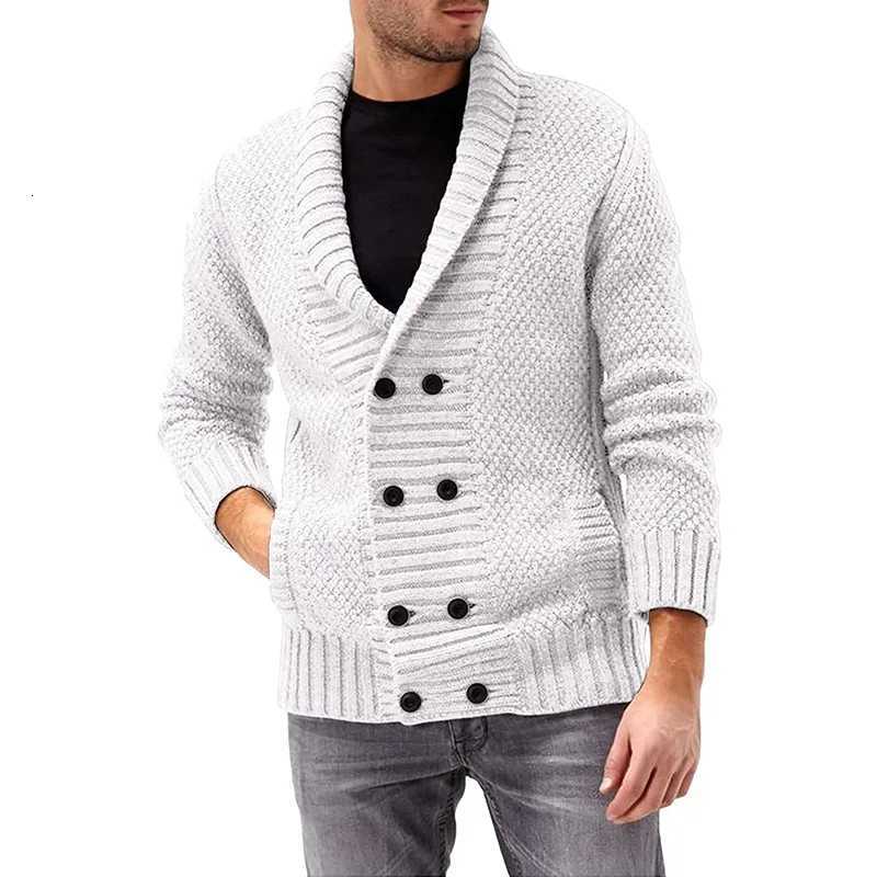 2021 New Men Sweaters Coat Sweater Cardigan Solid Color Double-breasted Long Sleeve Knitted Coat Mens Clothing XJ250805