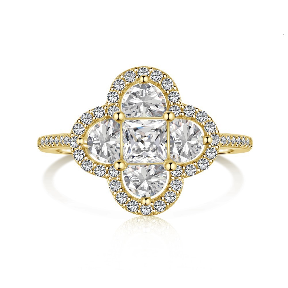 Niche INS Ring for Women with Zircon Inlay, Light Luxury, High-End Feel, Personalized Four-Leaf Clover Design R8440