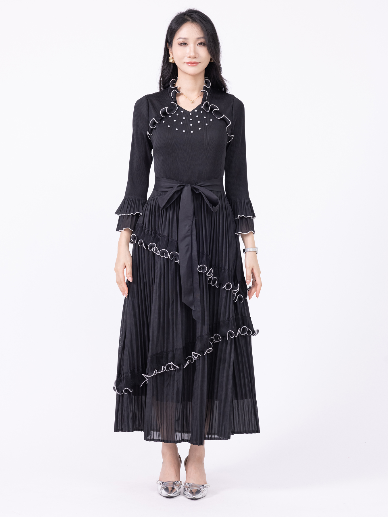 Ladies' dress Chiffon Maxi Gown with Gathered Skirt for Formal Events H250328