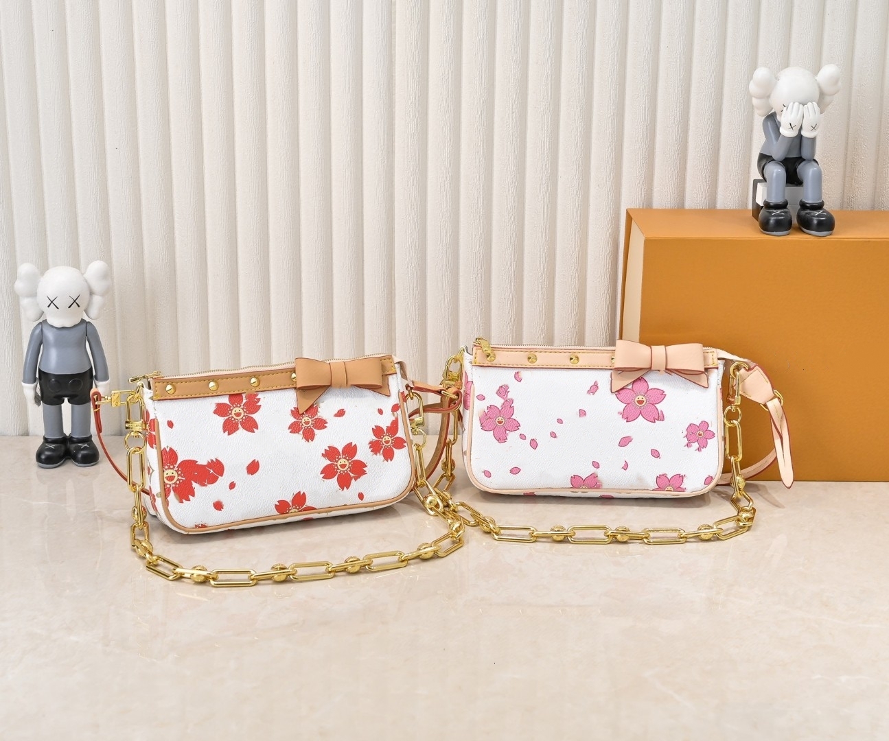 New womens rivet cherry blossom designer bag white pink murakami chain leather shoulder bags ladies women handbag small purse high quality