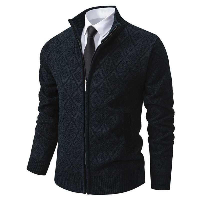 Fashion Sweaters Men Fleece Lined Cardigan Jacket Plaid Retro Sweaters Coat Zipper Up Knit Cardigans Thick Male OuterwearXJ250805