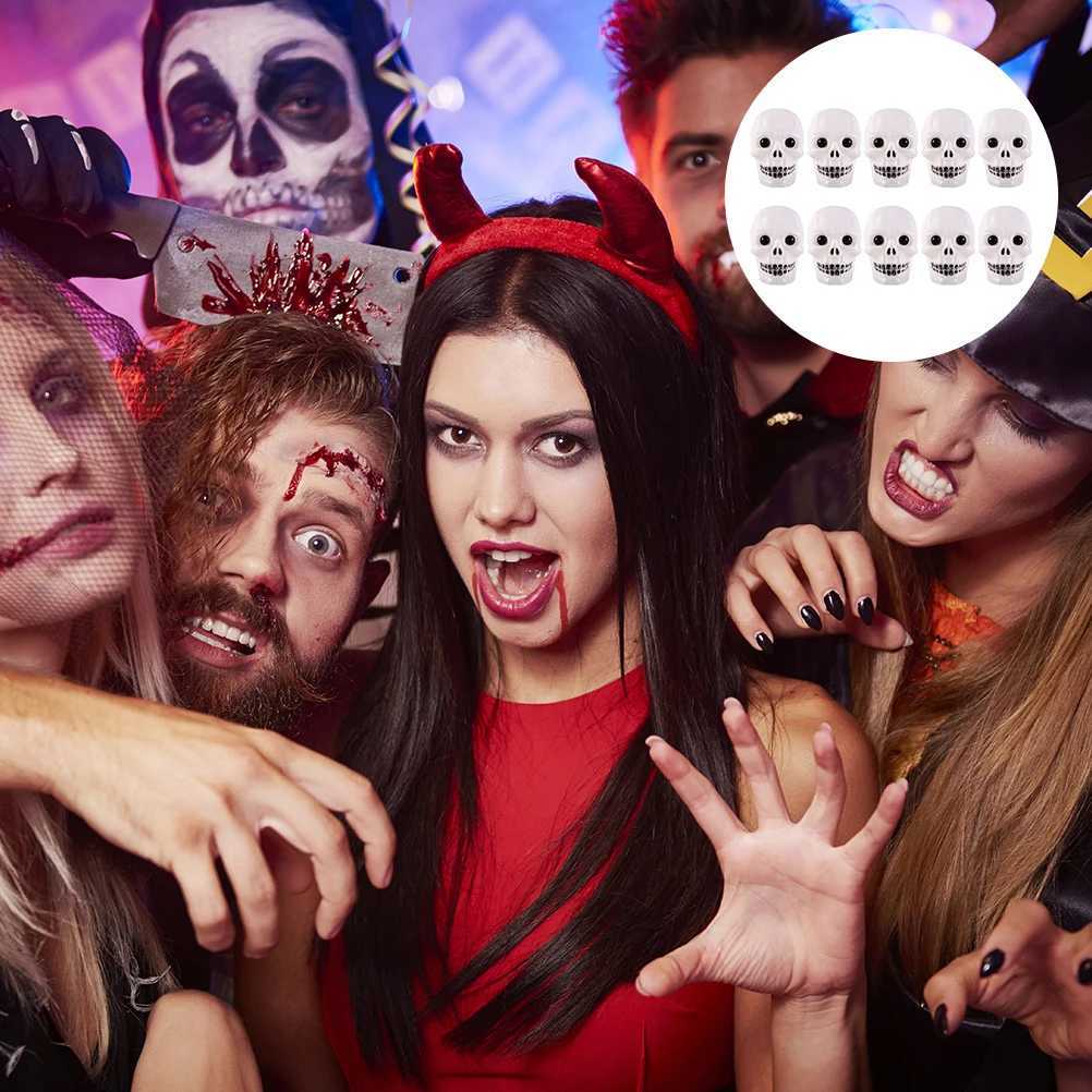 10pcs LED Skull Lamp Color Changing Night Light Powered Halloween Bedroom Decor Small Ghost Head Seven Color Gradient XJ250804