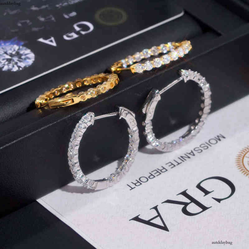 Ready to Ship Hip Hop Jewelry Sier Gold Plated Inner Fully Iced Out Moissanite Stud Hoop Earrings With GRA