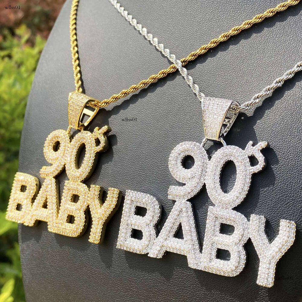 Hip Hop 90sBABY Letters Pendant Necklace 5A Zircon Gold Plating Mens Jewelry Gift