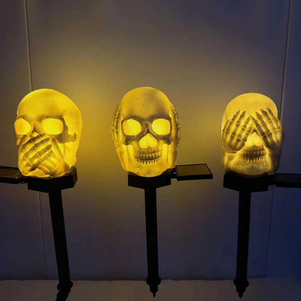 Halloween Skull Head Decor Lawn Lamp Outdoor Garden Yard Solar Powered Pathway Atmosphere Light String Lantern Holiday Party XJ250804